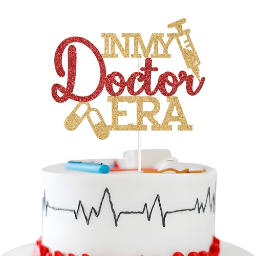Tortenaufsatz, Aufschrift "In My Doctor Era", offizieller Doktor, Doktorgrad, Mittelschule, Abschlussfeier, Party-Dekoration, Gold- und roter Glitzer Tortenaufsatz, Aufschrift "In My Doctor Era", offizieller Doktor, Doktorgrad, Mittelschule, Abschlussfeier, Party-Dekoration, Gold- und roter Glitzer von Zatain