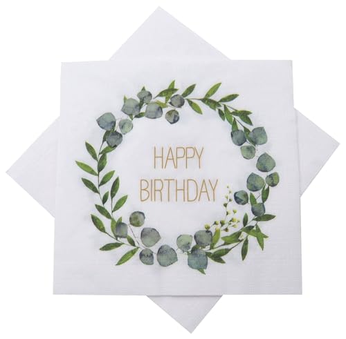 Servietten Eukalyptus Geburtstag Happy Birthday Weiß Grün Tischdeko 20 Stück von ZauberDeko