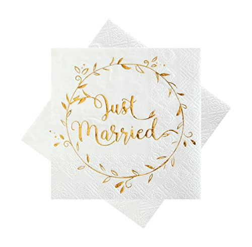 Servietten Hochzeit 'Just Married' Gold Weiß 25 x 25 cm Hochzeit Tischdeko 20 Stück von ZauberDeko