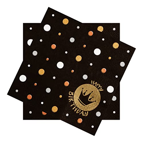 Servietten Schwarz Gold Orange Weiß Punkte ' Happy Birthday ' Geburtstag Tischdeko 33 x 33 cm 20er Pack von ZauberDeko