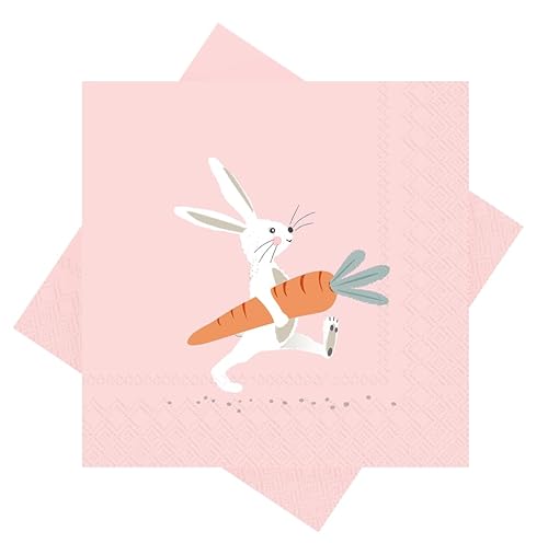 Servietten Rosa Hase mit Karotte Tischdeko Ostern Frühling 33 x 33 cm 20 Stück von ZauberDeko