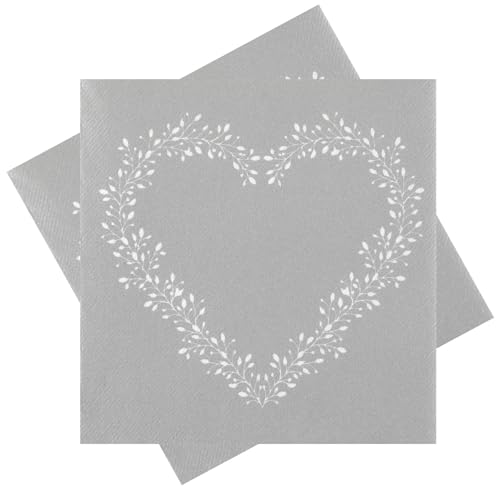 Servietten Tischdeko Silber Herz Weiß Silberhochzeit 40 x 40cm Hochzeit 12 Stück von ZauberDeko