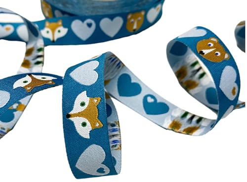 Webband Herzen mit Fuchs und Bär - 1,80 EUR/m - petrol - byGraziela Webband Herzen mit Fuchs und Bär - 1,80 EUR/m - petrol - byGraziela von ZauberDrum