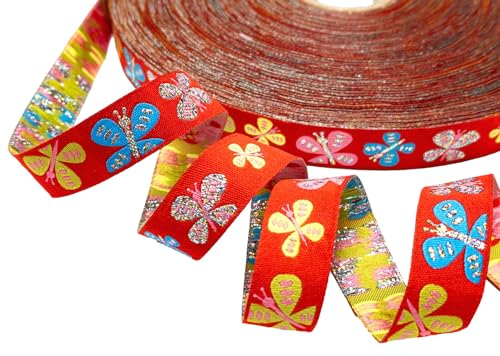 Webband Schmetterlinge - 1m - 1,80 EUR/m - rot - 15 mm - paulapü Webband Schmetterlinge - 1m - 1,80 EUR/m - rot - 15 mm - paulapü von ZauberDrum