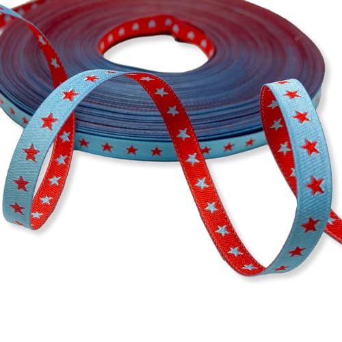 Webband Sternchen - 1,50 EUR/m - rot - hellblau - Meterware Webband Sternchen - 1,50 EUR/m - rot - hellblau - Meterware von ZauberDrum