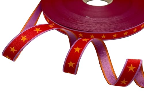 ZauberDrum - Webband Sterne - Rot mit Fliederfarbenem Rand - Sterne Orange - 1,50 EUR/m - 100% Polyester - 12mm Breit - Meterware - Für Verschiedene Anlässe ZauberDrum - Webband Sterne - Rot mit Fliederfarbenem Rand - Sterne Orange - 1,50 EUR/m - 100% Polyester - 12mm Breit - Meterware - Für Verschiedene Anlässe von ZauberDrum