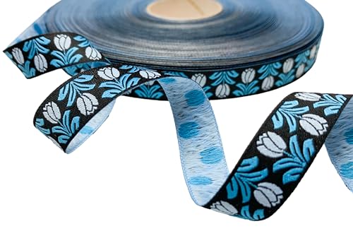 Webband Tulpen schwarz-blau - 1m - 1,80 EUR/Meter - Meterware - Dala Bloom - jolijou Webband Tulpen schwarz-blau - 1m - 1,80 EUR/Meter - Meterware - Dala Bloom - jolijou von ZauberDrum