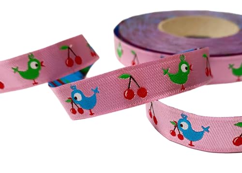Webband Vögel und Kirschen - 1,50 EUR/m - rosa - Birdie - paulapü - Meterware Webband Vögel und Kirschen - 1,50 EUR/m - rosa - Birdie - paulapü - Meterware von ZauberDrum