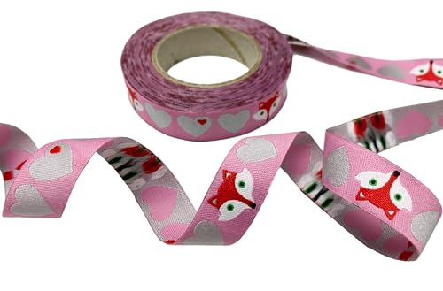ZauberDrum - Fuchs Webband mit Herzen - Rosa - 1,80 EUR/m - 100% Polyester - 15mm Breite - 1m - Meterware von ZauberDrum