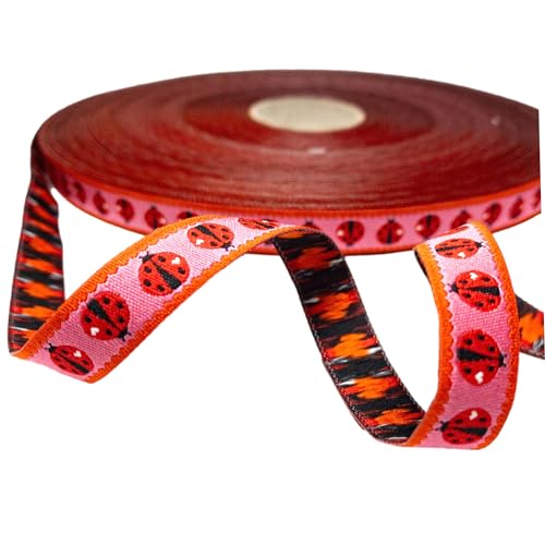 ZauberDrum - Rosa Marienkäfer-Webband - 1,50 EUR/m - rosa - 1m - 12mm breit - Cherry Picking - Ladybird von ZauberDrum