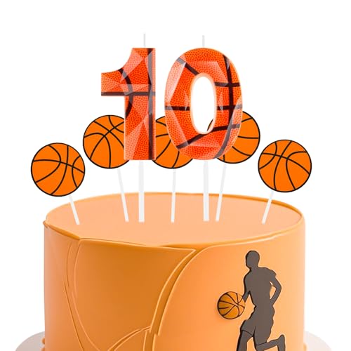 Geburtstagskerzen Basketball 3D entworfen Nummer 10 Kerzen mit 5 Stück Basketball Cardstock Kuchen Topper Dekorationen alles Gute zum Geburtstag Kerze für Mädchen Junge Jahrestag Party Supplies von Zayin