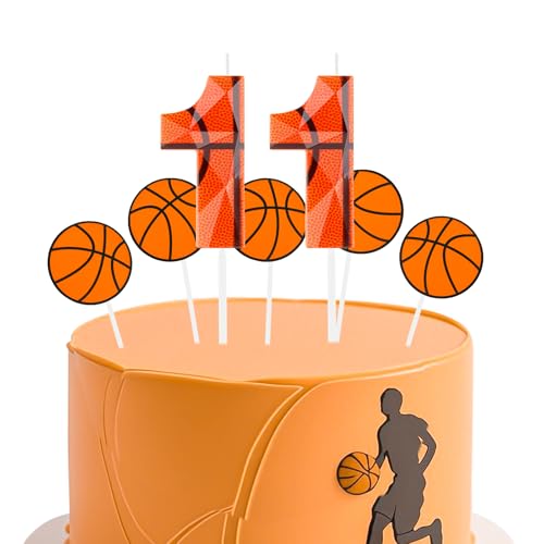 Geburtstagskerzen Basketball 3D entworfen Nummer 11 Kerzen mit 5 Stück Basketball Cardstock Kuchen Topper Dekorationen alles Gute zum Geburtstag Kerze für Mädchen Junge Jahrestag Party Supplies von Zayin