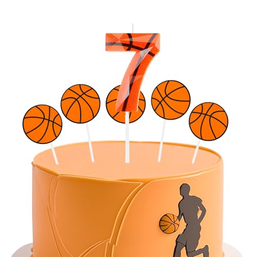 Geburtstagskerzen Basketball 3D entworfen Nummer 7 Kerzen mit 5 Stück Basketball Cardstock Kuchen Topper Dekorationen alles Gute zum Geburtstag Kerze für Mädchen Junge Jahrestag Party Supplies von Zayin