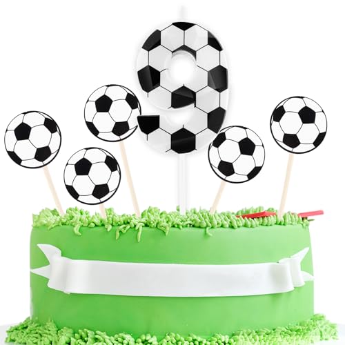 Geburtstagskerzen Fußball 3D entworfen Nummer 9 Kerzen mit 5 Stück Fußball Cardstock Kuchen Topper Dekorationen alles Gute zum Geburtstag Kerze für Mädchen Junge Jahrestag Party Supplies Geburtstagskerzen Fußball 3D entworfen Nummer 9 Kerzen mit 5 Stück Fußball Cardstock Kuchen Topper Dekorationen alles Gute zum Geburtstag Kerze für Mädchen Junge Jahrestag Party Supplies von Zayin