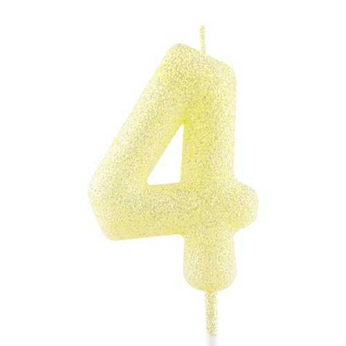 Geburtstagskerzen Zahlen 4, glitzernde Zahlenkerze zum 4, Leuchtende Goldgelben Kerzen, Kerzen für Kuchen, Toppers für Frauen Mädchen Geburtstags Jubiläum, Geburtstagsdekorationen, Partyzubehör von Zayin