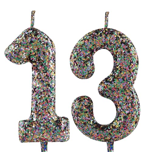 Kerze zum 13. Geburtstag, hübsch, mehrfarbig, glitzernd, Zahl 13, Kuchendekoration, Happy Birthday-Kerze für Mädchen, Jungen, Frauen, Jahrestag, Feiern, Partyzubehör Kerze zum 13. Geburtstag, hübsch, mehrfarbig, glitzernd, Zahl 13, Kuchendekoration, Happy Birthday-Kerze für Mädchen, Jungen, Frauen, Jahrestag, Feiern, Partyzubehör von Zayin