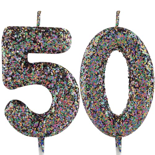 Kerze zum 50. Geburtstag, hübsch, mehrfarbig, glitzernd, Zahl 50, Tortenaufsatz, Dekoration, Happy Birthday, Kerze für Mädchen, Jungen, Frauen, Jahrestag, Feiern, Partyzubehör Kerze zum 50. Geburtstag, hübsch, mehrfarbig, glitzernd, Zahl 50, Tortenaufsatz, Dekoration, Happy Birthday, Kerze für Mädchen, Jungen, Frauen, Jahrestag, Feiern, Partyzubehör von Zayin