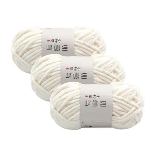 Chunky Chenille Garn,Wolle zum Stricken und Häkeln,Dicke Häkelgarn,Weich Flauschig Häkelwolle,Handstrickgarn für Hüte,Schals,Socken,Taschen,Decken,Zierkissen(55g – 55m) (Creme) von Zayookey