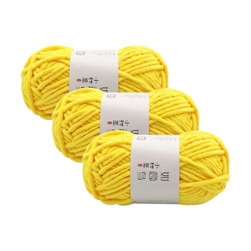 Chunky Chenille Garn,Wolle zum Stricken und Häkeln,Dicke Häkelgarn,Weich Flauschig Häkelwolle,Handstrickgarn für Hüte,Schals,Socken,Taschen,Decken,Zierkissen(55g – 55m) (Gelb) von Zayookey