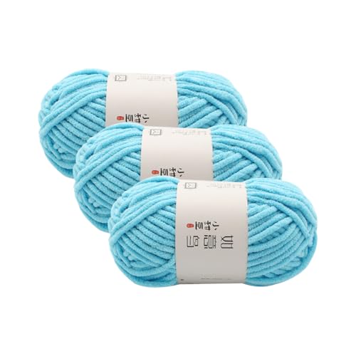 Chunky Chenille Garn,Wolle zum Stricken und Häkeln,Dicke Häkelgarn,Weich Flauschig Häkelwolle,Handstrickgarn für Hüte,Schals,Socken,Taschen,Decken,Zierkissen(55g – 55m) (Hellblau) von Zayookey
