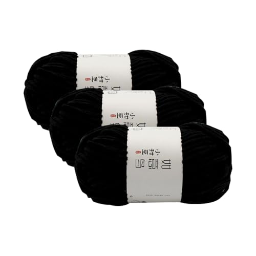 Chunky Chenille Garn,Wolle zum Stricken und Häkeln,Dicke Häkelgarn,Weich Flauschig Häkelwolle,Handstrickgarn für Hüte,Schals,Socken,Taschen,Decken,Zierkissen(55g – 55m) (Schwarz) von Zayookey