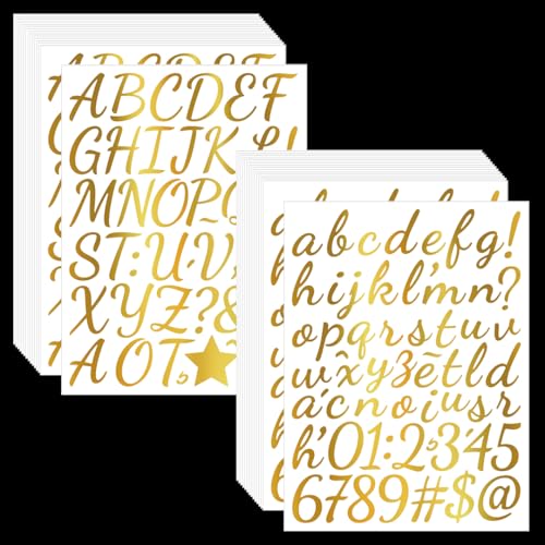 Zayookey 30 Blätter Gold Selbstklebendes Buchstaben Zahlen Aufkleber Glitzern Vinyl Alphabet Nummern Aufkleber Klebebuchstaben für Briefkasten Schilder Postfach DIY Scrapbooking (Gold, 2.5cm) von Zayookey