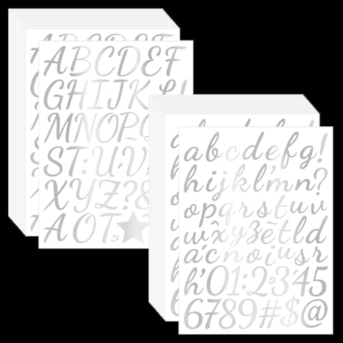 Zayookey 30 Blätter Silber Selbstklebendes Buchstaben Zahlen Aufkleber Glitzern Vinyl Alphabet Nummern Aufkleber Klebebuchstaben für Briefkasten Schilder Postfach DIY Scrapbooking (Silber, 2.5cm) von Zayookey