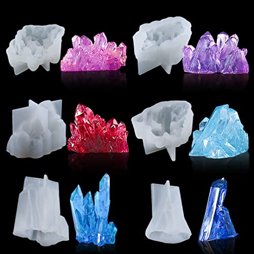 Zayookey 6 Stück Kristall Epoxidharz Formen Silikon Set Kristall Cluster Silikonformen Gießform Druzy Crystal Resin Molds für Herstellung Quarz Rock, Edelstein, Seifen, Kerzen von Zayookey