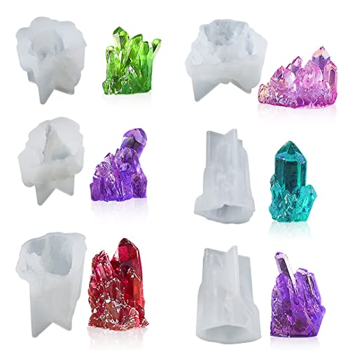 Zayookey 6 Stück Kristall Epoxidharz Formen Silikon Set Kristall Cluster Silikonformen Gießform Druzy Crystal Resin Molds für Herstellung Quarz Rock, Edelstein, Seifen, Kerzen von Zayookey