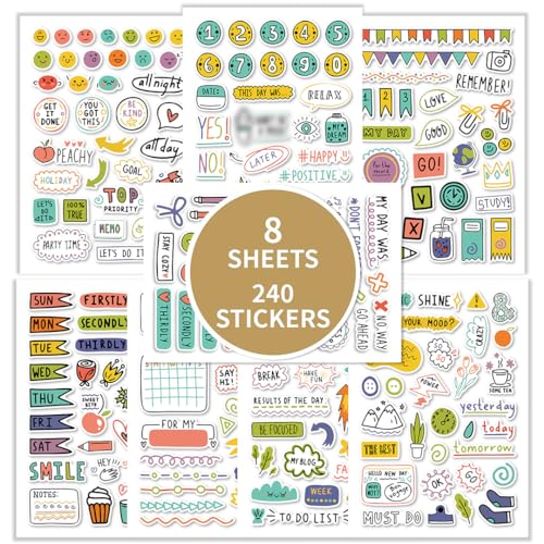 Zayookey 8 Blatt Wochenplan Aufkleber 240 Stück Planer Sticker Scrapbook Dekorative Aufkleber Bullet Journal Zubehör für Planner Kalender Tagebuch Zayookey 8 Blatt Wochenplan Aufkleber 240 Stück Planer Sticker Scrapbook Dekorative Aufkleber Bullet Journal Zubehör für Planner Kalender Tagebuch von Zayookey