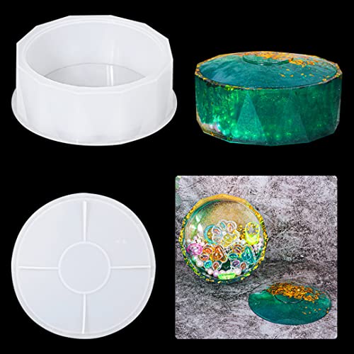 Zayookey Aufbewahrungskiste Silikonform Epoxidharz Große Runde Schmuckschatulle Gussformen Mit Deckel Epoxy Kristall Storage Box Resin Molds Bowl Plate für DIY Harz Blumentopf von Zayookey