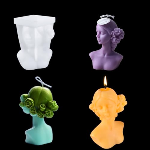 Zayookey Kerzenform Silikon Epoxidharz Kerzen Gießform 3D Schließen Sie Augen Mädchen Epoxy Silikonformen Candle Silicone Mold für DIY Portrait Skulptur Seifenform von Zayookey