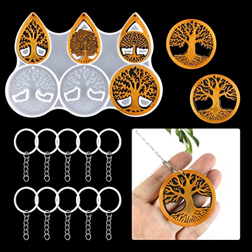 Zayookey Schlüsselanhänger Silikonform, Baum des Lebens Epoxidharz Formen, Anhänger Gießform Keychain Resin Mold mit Löchern mit 10 Tastenringen für DIY Basteln Hängende Ornamente Schmuck von Zayookey