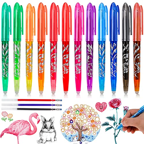 Zayvor 12 Radierbarer Gelschreiber Set, 3 Nachfüllungen, Kugelschreiber Löschbare Tintenroller Gelstifte Für Kinder Studenten Erwachsene Schule (0,6 MM, 12 Farben) von Zayvor