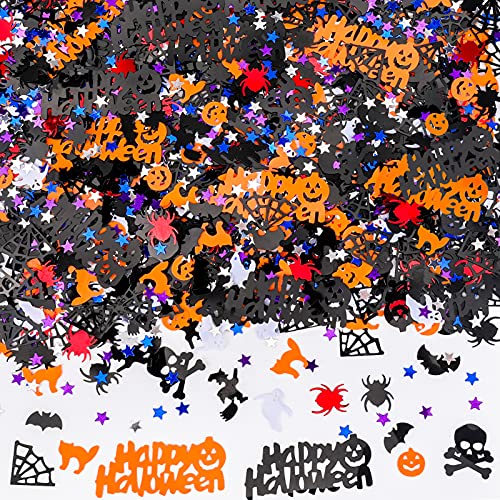 Zayvor 60g Halloween Konfetti Tischdeko Spinne Fledermäuse Hexe Netze Geist Katze Bat Schädel Kürbis Für Party Dekoration Confetti Pailletten Sprinkle Vorräte Tisch Streu Deko Orange Weiß Schwarz von Zayvor