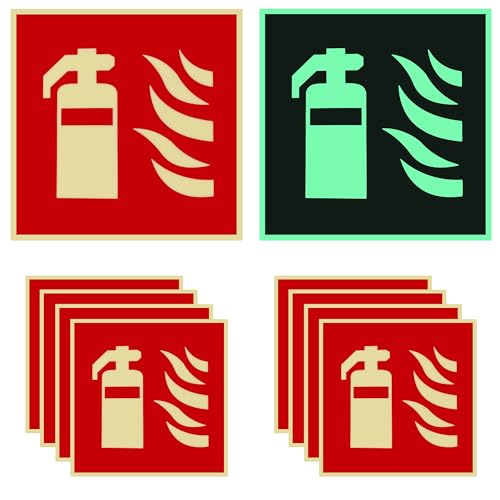 8 Stück Feuerlöscher Schild Langnachleuchtend Hinweisschilder Feuerlöscher Piktogramm 15x15cm PVC Selbstklebend Brandschutzzeichen Rettungsschild für Außen und Innen von Zazafolora