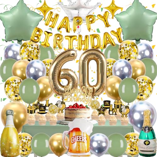 Zaztytoy 60 Geburtstag Deko Set für Mann & Frau – 55 Teile Komplettes Partyset in Gold & Grün, Elegante deko 60. geburtstag für Geburtstags Party, Jubiläum Party Deko, Feier Zaztytoy 60 Geburtstag Deko Set für Mann & Frau – 55 Teile Komplettes Partyset in Gold & Grün, Elegante deko 60. geburtstag für Geburtstags Party, Jubiläum Party Deko, Feier von Zaztytoy
