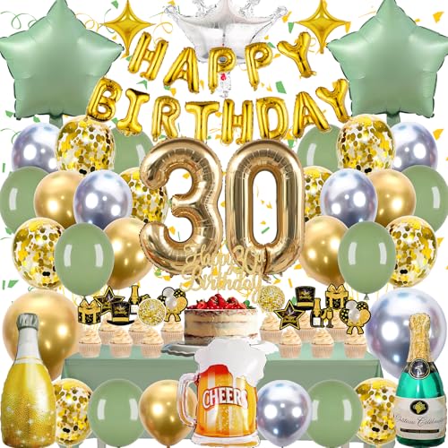Zaztytoy 30 Geburtstag Deko Set für Mann & Frau – 55 Teile Komplettes Partyset in Gold & Grün, Elegante deko 30. geburtstag für Geburtstags Party, Jubiläum Party Deko, Feier Zaztytoy 30 Geburtstag Deko Set für Mann & Frau – 55 Teile Komplettes Partyset in Gold & Grün, Elegante deko 30. geburtstag für Geburtstags Party, Jubiläum Party Deko, Feier von Zaztytoy