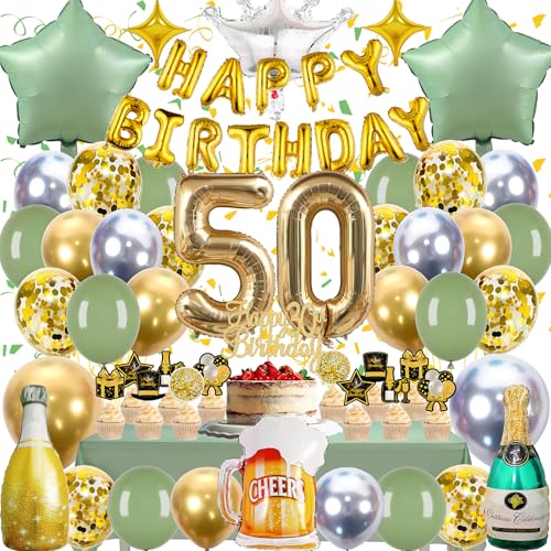 Zaztytoy 50 Geburtstag Deko Set für Mann & Frau – 55 Teile Komplettes Partyset in Gold & Grün, Elegante deko 50. geburtstag für Geburtstags Party, Jubiläum Party Deko, Feie Zaztytoy 50 Geburtstag Deko Set für Mann & Frau – 55 Teile Komplettes Partyset in Gold & Grün, Elegante deko 50. geburtstag für Geburtstags Party, Jubiläum Party Deko, Feie von Zaztytoy