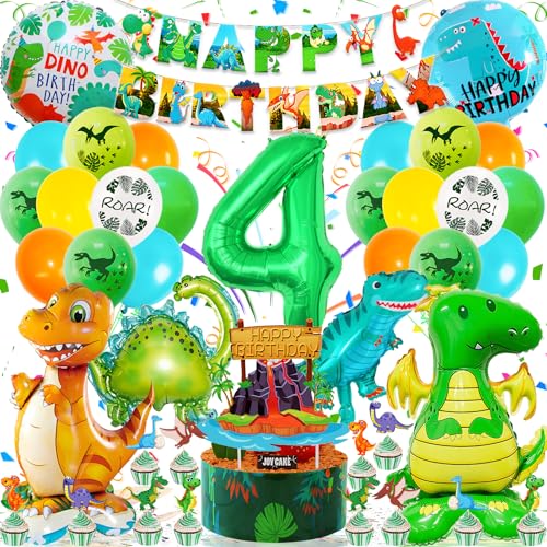 Dino Geburtstag Deko 4 Jahre, Dinosaurier Geburtstagsdeko 4 jahre Junge mit 3D XXL Dino Luftballon, Happy Birthday Girlande, Dino Party Folienballon Grün Dschungel Deko für Dino Deko Kindergeburtstag Dino Geburtstag Deko 4 Jahre, Dinosaurier Geburtstagsdeko 4 jahre Junge mit 3D XXL Dino Luftballon, Happy Birthday Girlande, Dino Party Folienballon Grün Dschungel Deko für Dino Deko Kindergeburtstag von Zaztytoy