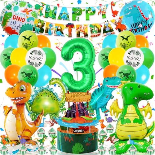 Dino Geburtstag Deko Set, Dinosaurier Geburtstagsdeko 3 jahre Junge mit 3D XXL Dino Luftballon, Happy Birthday Girlande, Dino Party Folienballon Grün Dschungel Deko für Dino Deko Kindergeburtstag Dino Geburtstag Deko Set, Dinosaurier Geburtstagsdeko 3 jahre Junge mit 3D XXL Dino Luftballon, Happy Birthday Girlande, Dino Party Folienballon Grün Dschungel Deko für Dino Deko Kindergeburtstag von Zaztytoy