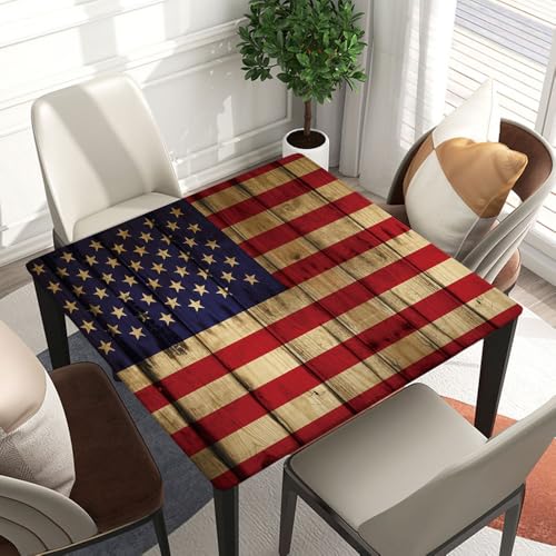 Zbgfjnx Grunge Amerikanische Flagge, USA, Holzflagge, Hintergrund, passgenaue Tischdecken, elastische Kanten, quadratische Tischdecke für Küche, Esszimmer, Party, Picknick, Dekoration, passend für 61 von Zbgfjnx