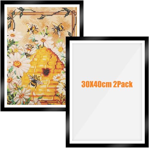 Zbozzba Magnetischer PVC-Rahmen,diamond painting zubehör,bilderrahmen 30x40cm, selbstklebender Bilderrahmen für die Wanddekoration, bilderrahmen schwarz,2er-Pack von Zbozzba