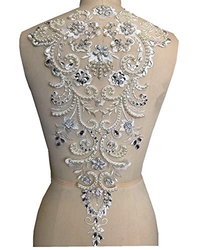 Zbroh Strass Perlen Stickerei Körper Spitze Strass Applikationen Nähen Hochzeit Applikation Besätze Nähzubehör 54x33 cm von Zbroh