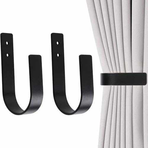 Zbssny 2 Stück Vorhang Raffhalter, U-förmige Wandhalterung Massives Aluminium Vorhang Halter Gardinenhalter Raffhalter für Vorhänge Gardinen Halterung Schwarze von Zbssny