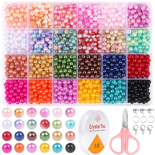Zbssny 960 Stück Perlen für Armbänder Set in 24 Farben Bunte Bastelperlen zum Auffädeln Runde Perlen für Armbänder, Halsketten Schmuck DIY Weihnachten Feiertage Geburtstage Belohnungen von Zbssny