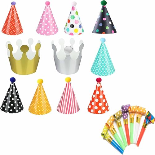 Zbssny Party Dekoration Set, 11 Partyhüte mit Pompons und 10 Partytröten, Bunte Polka Dot Muster, für Kindergeburtstag und Familienfeiern Zbssny Party Dekoration Set, 11 Partyhüte mit Pompons und 10 Partytröten, Bunte Polka Dot Muster, für Kindergeburtstag und Familienfeiern von Zbssny