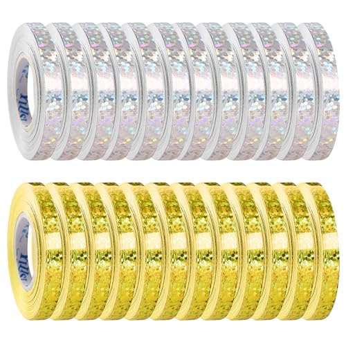 24 Rolls Glittering Satin Ribbon 240m Metallic Streamers Birthday Gold Silver 8 Colors for Birthday Wedding Carnival Party Decorations Balloon Ribbon (Gold Silver) von Zcbzbn