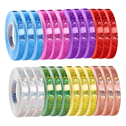 24 Rolls Glittering Satin Ribbon 240m Metallic Streamers Birthday Gold Silver 8 Colors for Birthday Wedding Carnival Party Decorations Balloon Ribbon (polychrome) von Zcbzbn