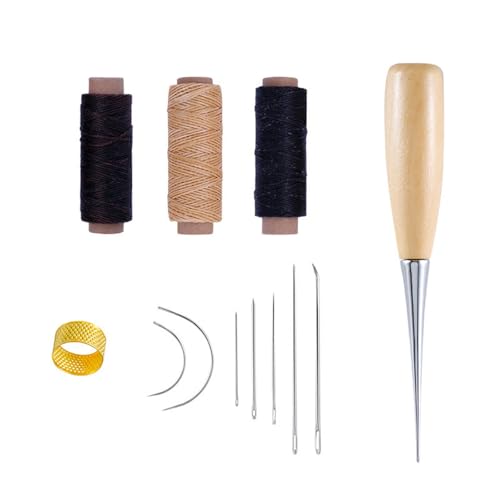 ZCBZBN Leder NäHen Kit, 12 Leder NäHwerkzeuge, 30m Gewachstes Garn Und Hand NäHnadel Bohrer Ahle FüR Stoff NäHen, Leder, Polsterung, Teppich Restaurierung, Handmade Diy Leder von Zcbzbn